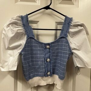 Blue and White Women's Top